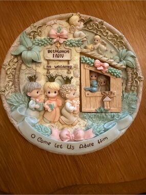 Precious Moments Pastel Nativity Wall Plaque - Blue, Pink, Cream